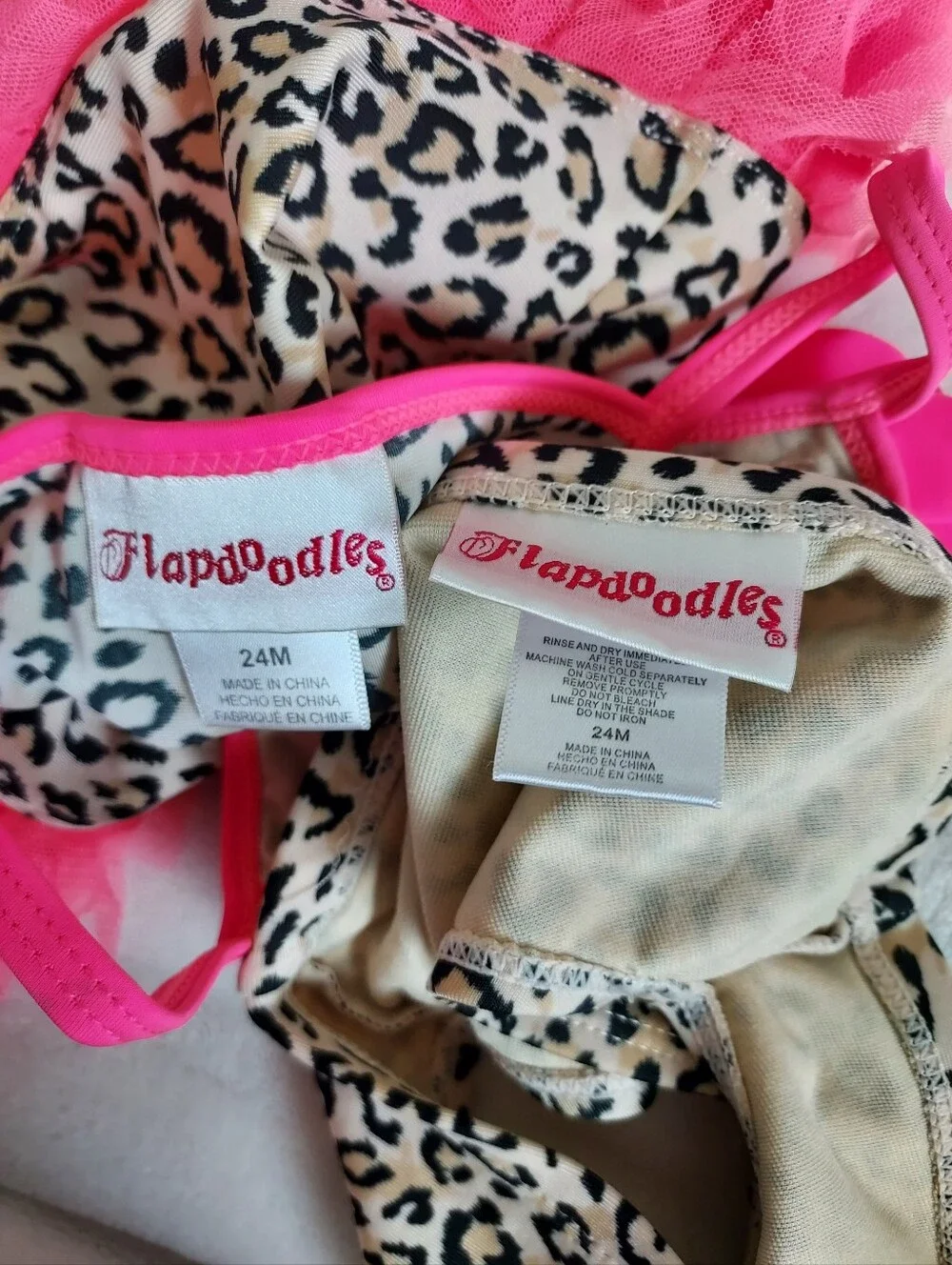 Flapdoodles Two Piece Frilly Cheetah Bating Suit 24mo Vacation Pool Beach Party